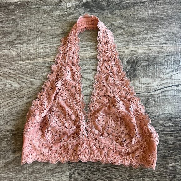Peachy Pink Lace Halter Bralette - Picture 1 of 3